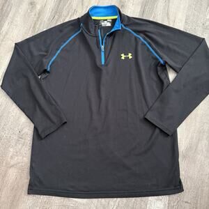 Under Armour Loose HeatGear Tech 1/4 Zip Pullover Mens Small Black Blue Golf